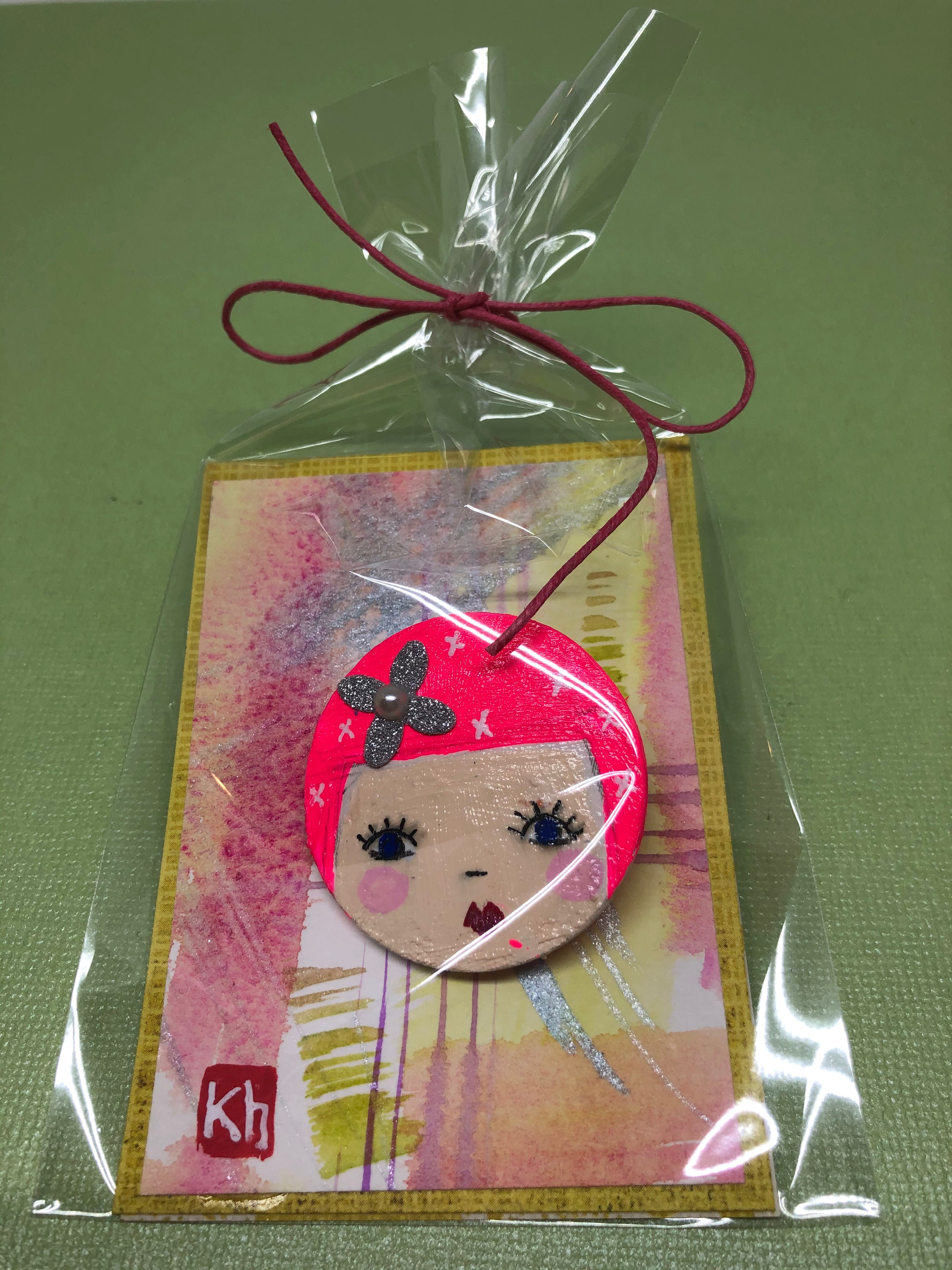 Wood Pin with Pink Hair